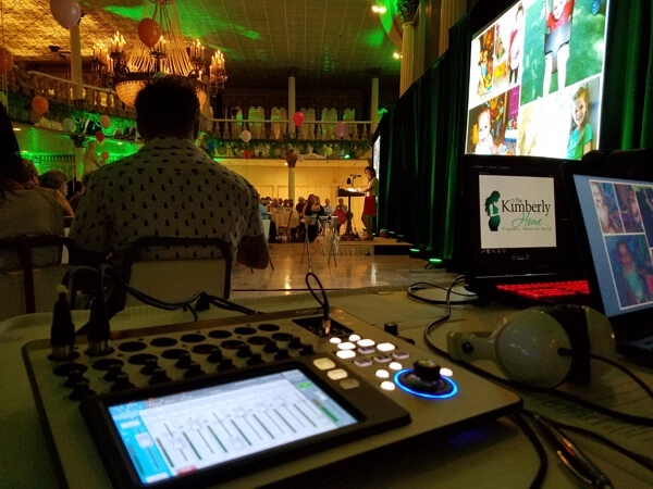 Kimberly Home event with live video and sound control setup
