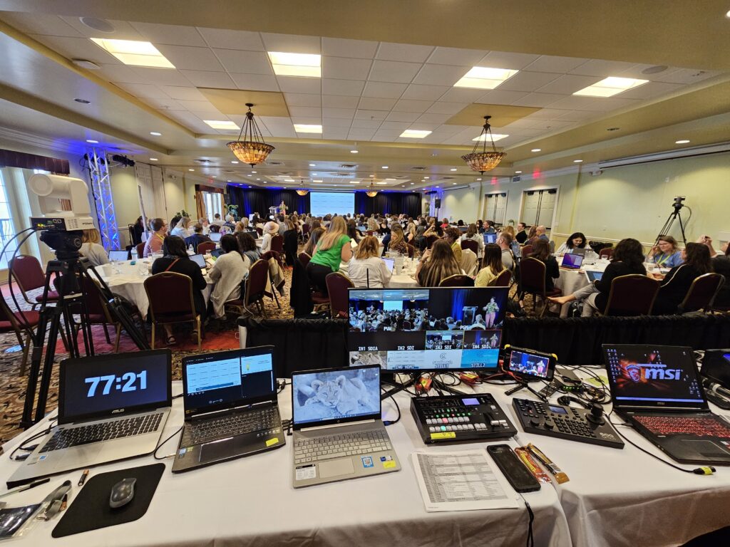 Lucas Productions USA providing professional AV equipment and live event production with laptops, video consoles, and cameras.