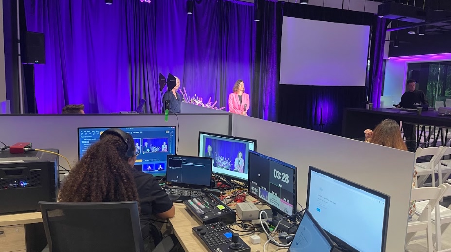 Behind-the-scenes AV production support with control room setup and live event management