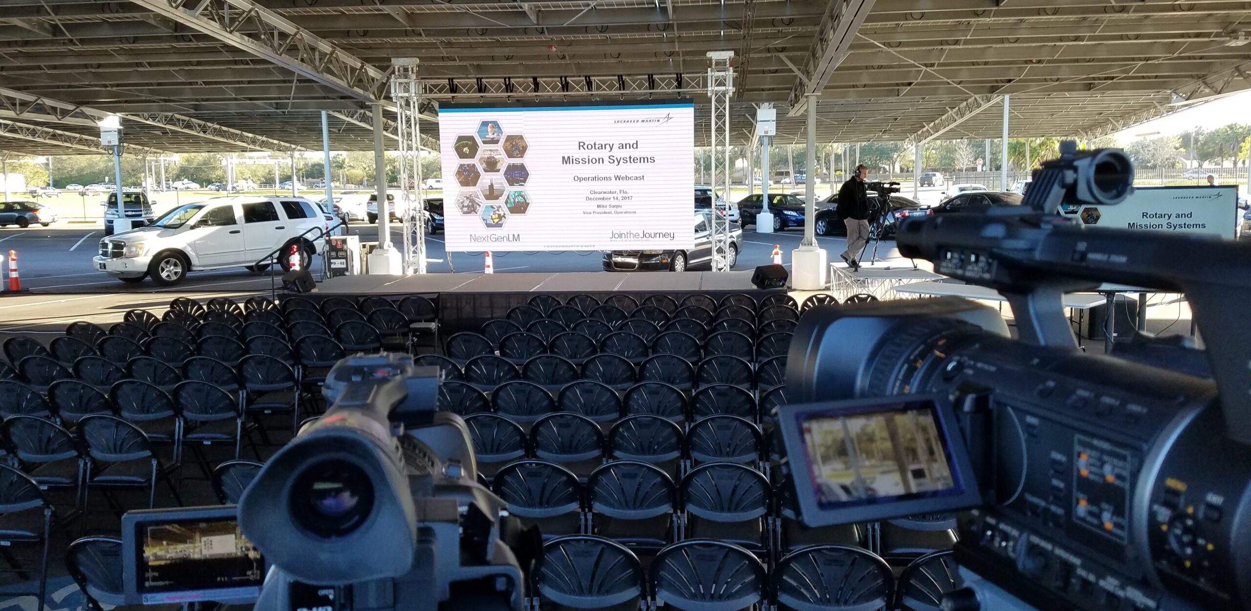 "Lucas Productions USA outdoor LED video wall with professional camera setup for live event production.